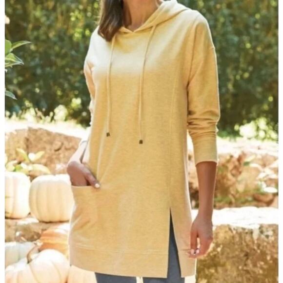 Soft Surroundings Soho Hoodie Heather Yellow Terry Tunic Sweatshirt Womens M - Picture 6 of 10